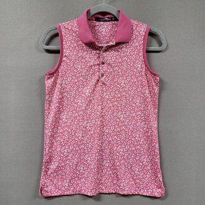 Ralph Lauren Top Women Small Pink Floral Ditsy Print Sleeveless Golf Shirt